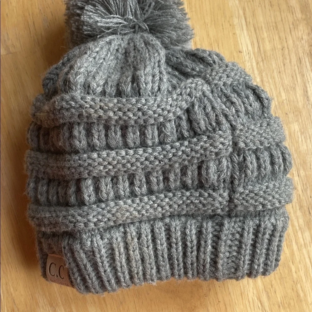 C.C Kids Knit Beanie with Pom-Pom - Gray